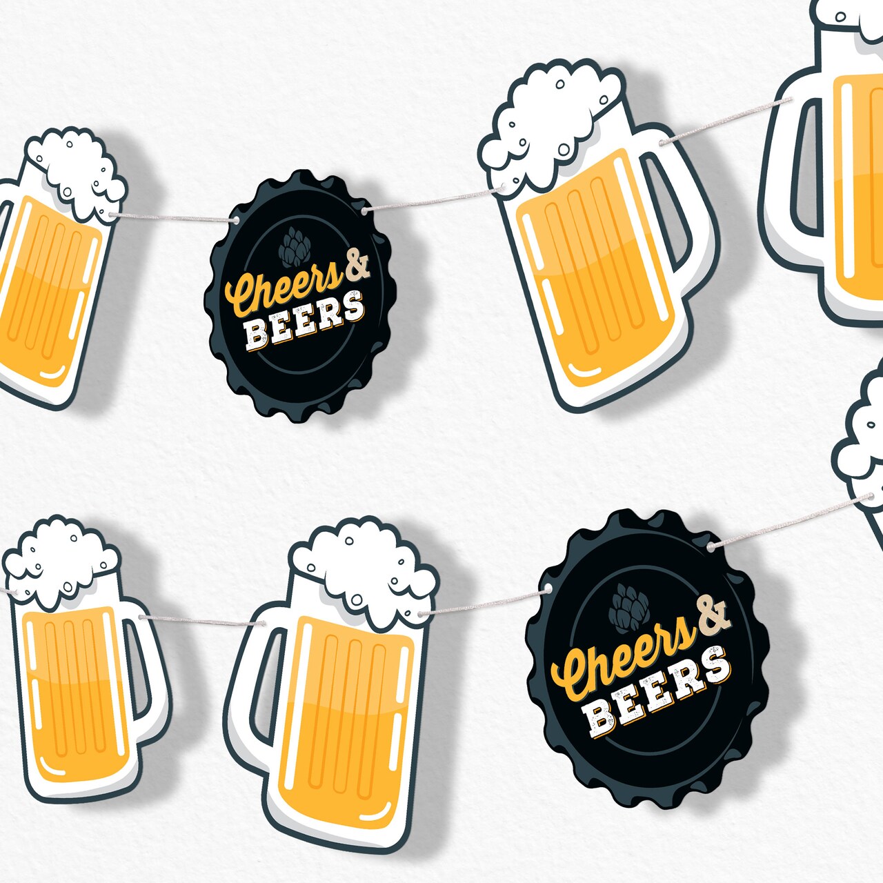 Big Dot of Happiness Cheers and Beers Garland Banner Adult Birthday Backdrop 30 Feet of Cord 15 Double Sided Paper Beer Mugs and Bottle Top Shapes